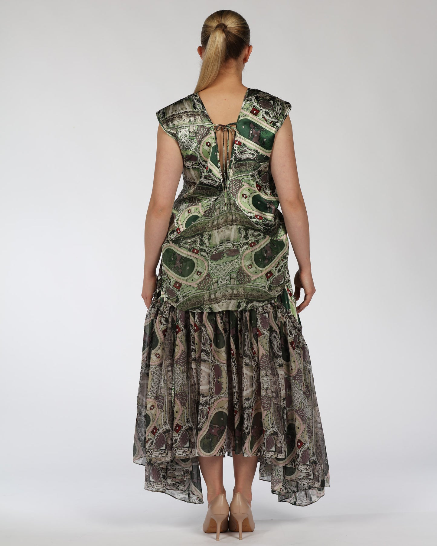 Silk Top and Skirt Set – Green Print