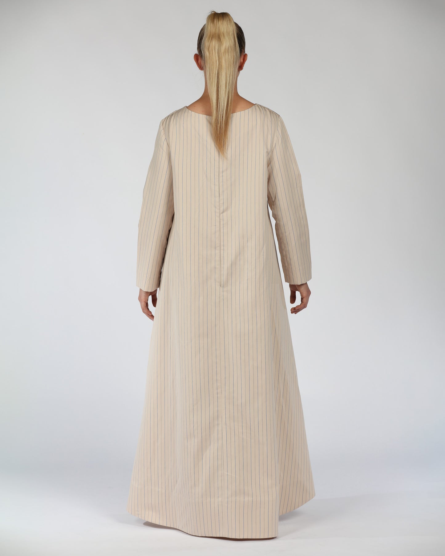 Long Sleeve Cotton Dress – Striped Nude
