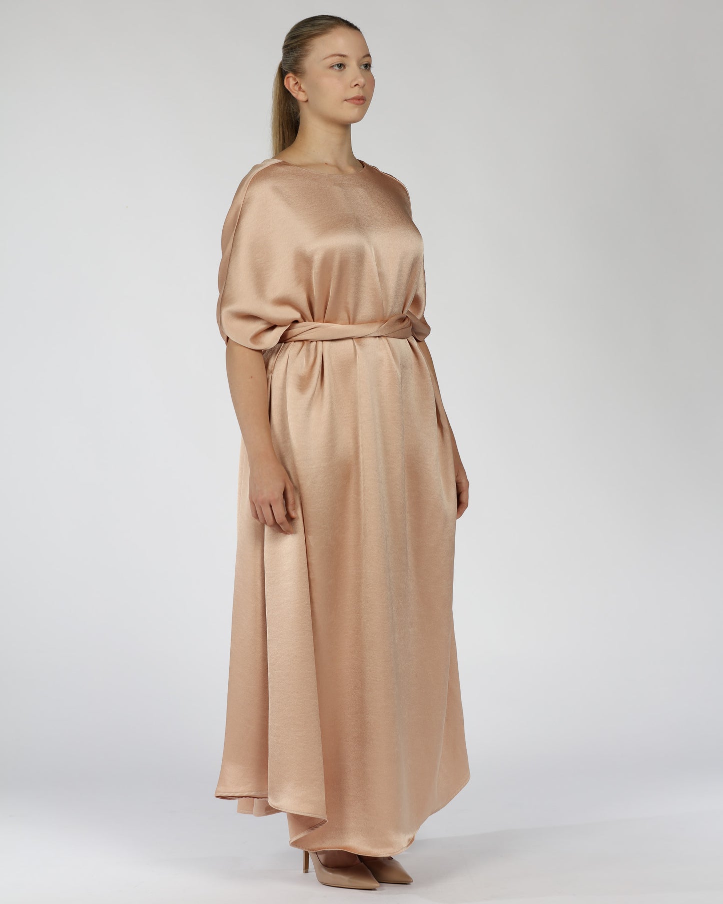 Satin Kaftan Dress – Nude