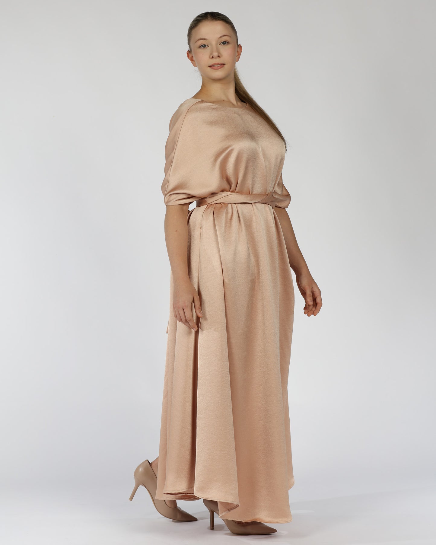 Satin Kaftan Dress – Nude