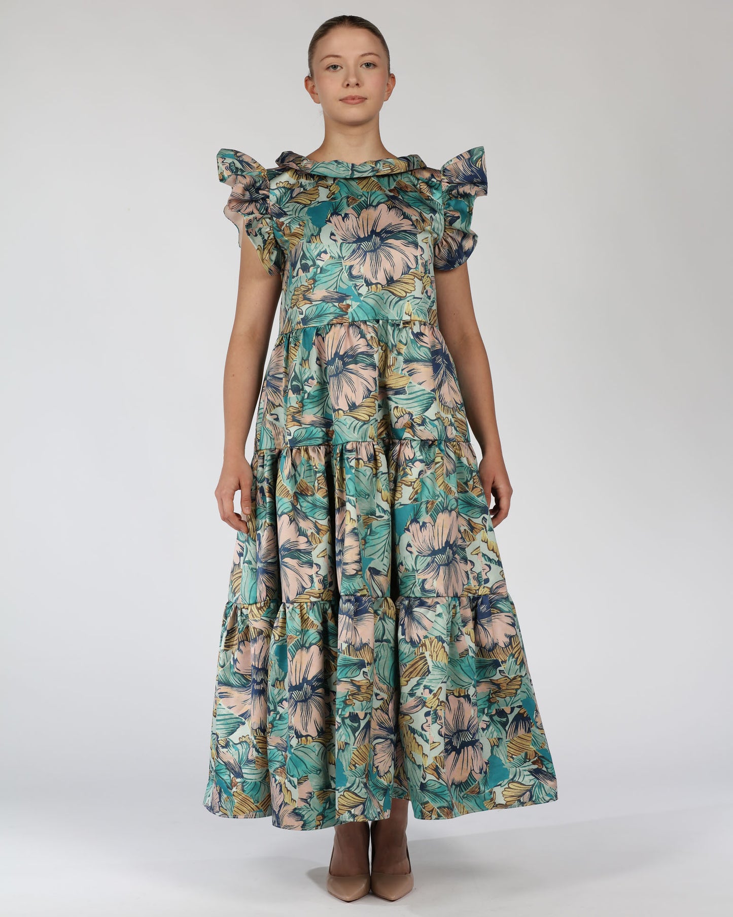 Cotton Butterfly Sleeve Midi Dress – Floral Print