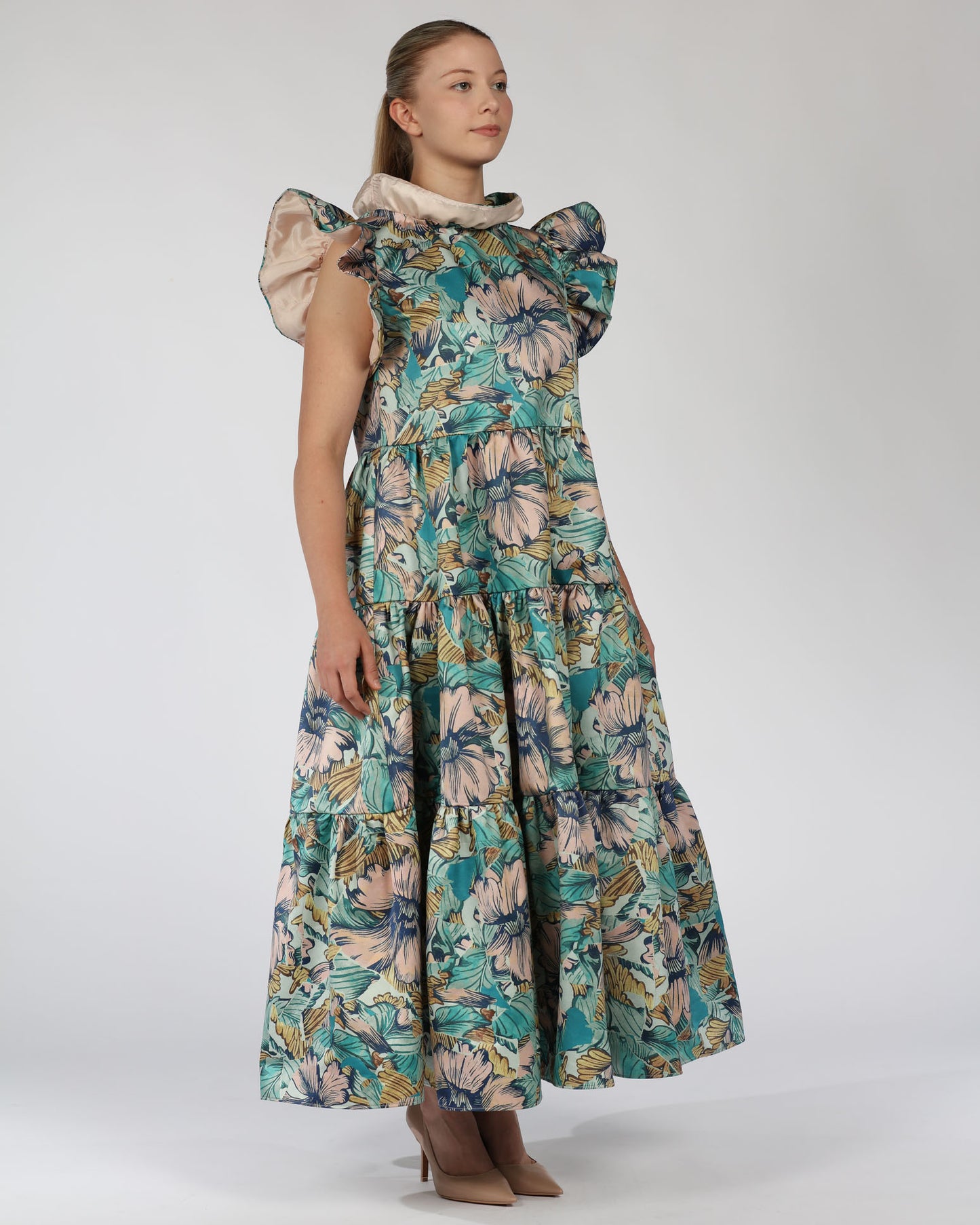 Cotton Butterfly Sleeve Midi Dress – Floral Print