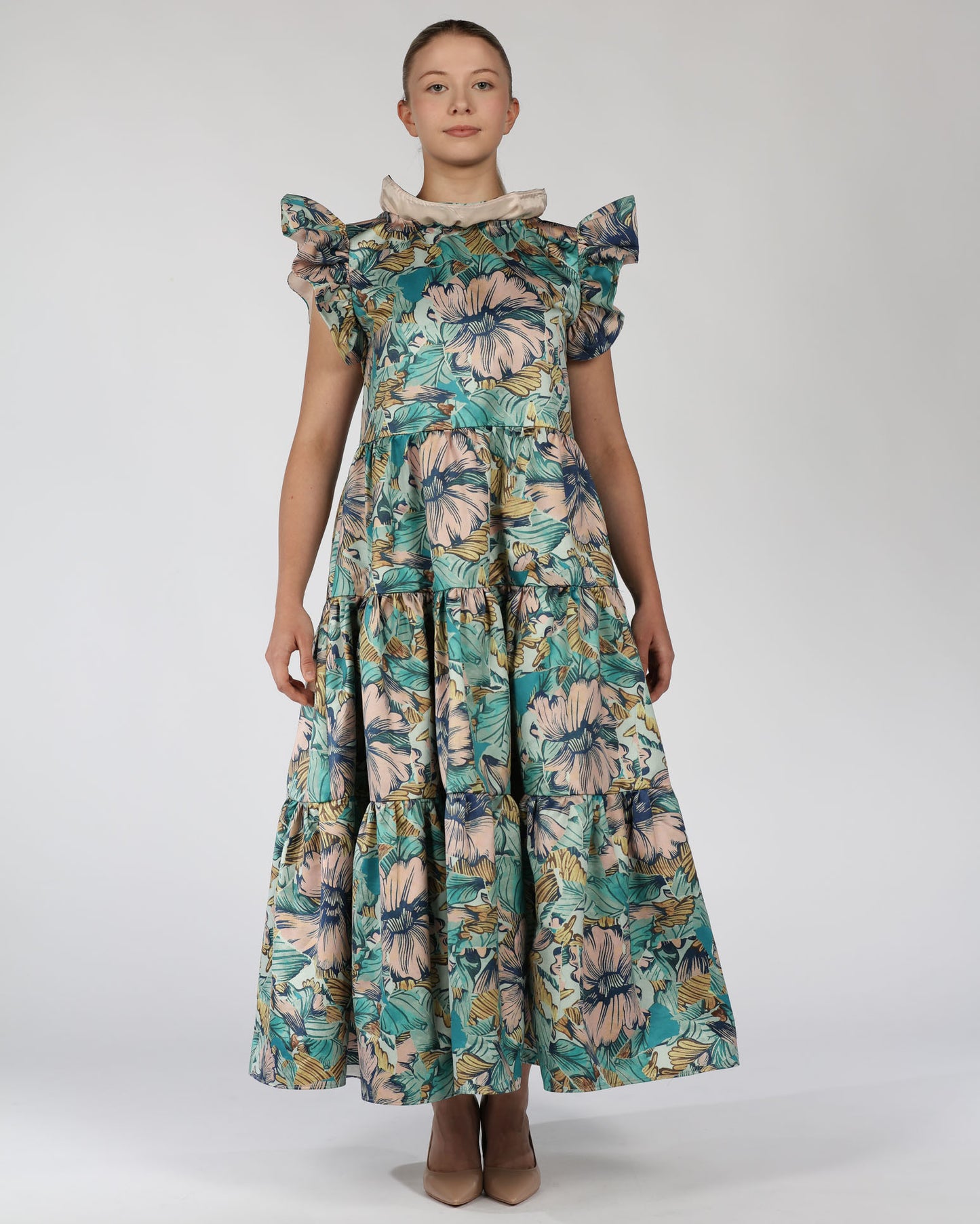 Cotton Butterfly Sleeve Midi Dress – Floral Print