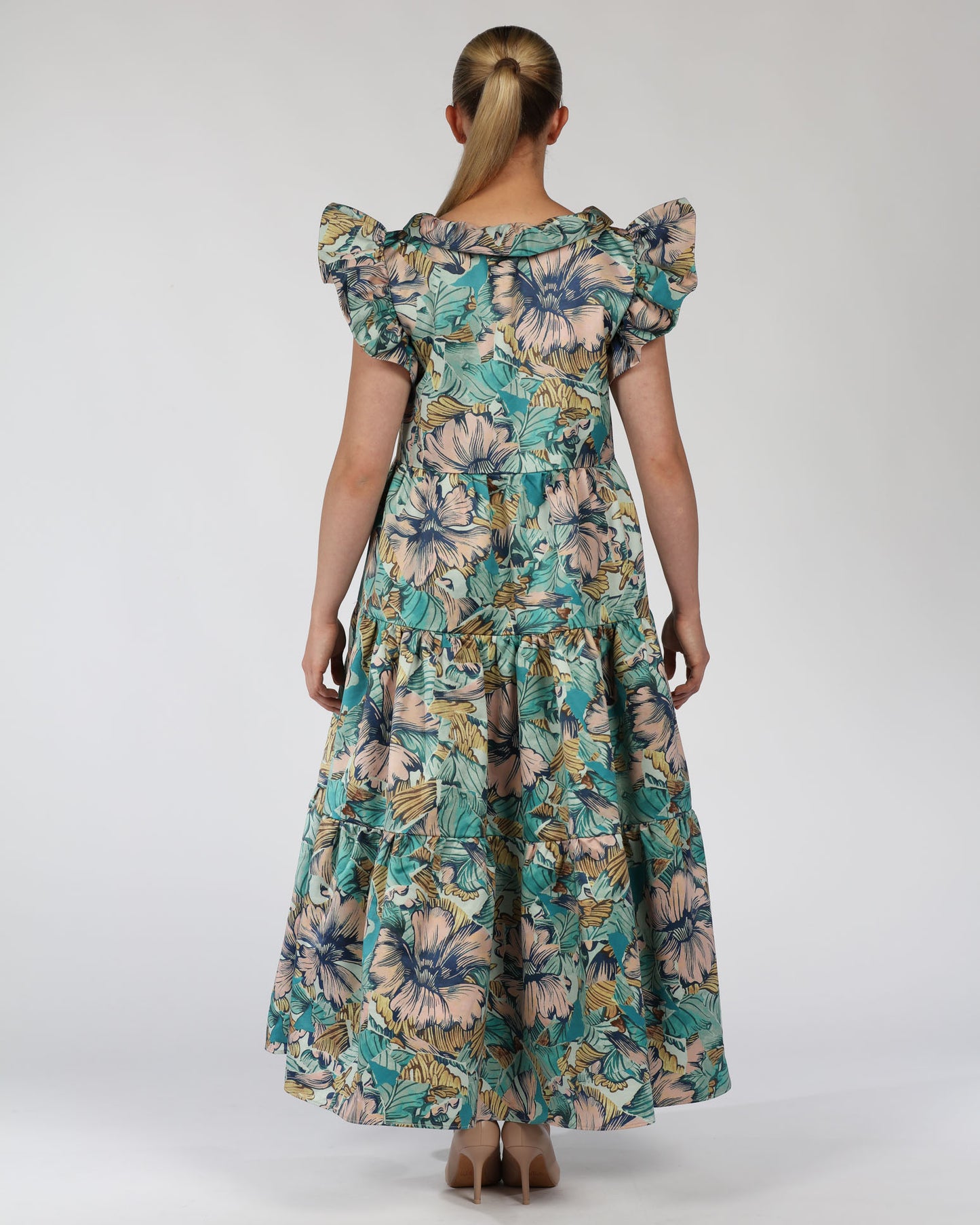 Cotton Butterfly Sleeve Midi Dress – Floral Print