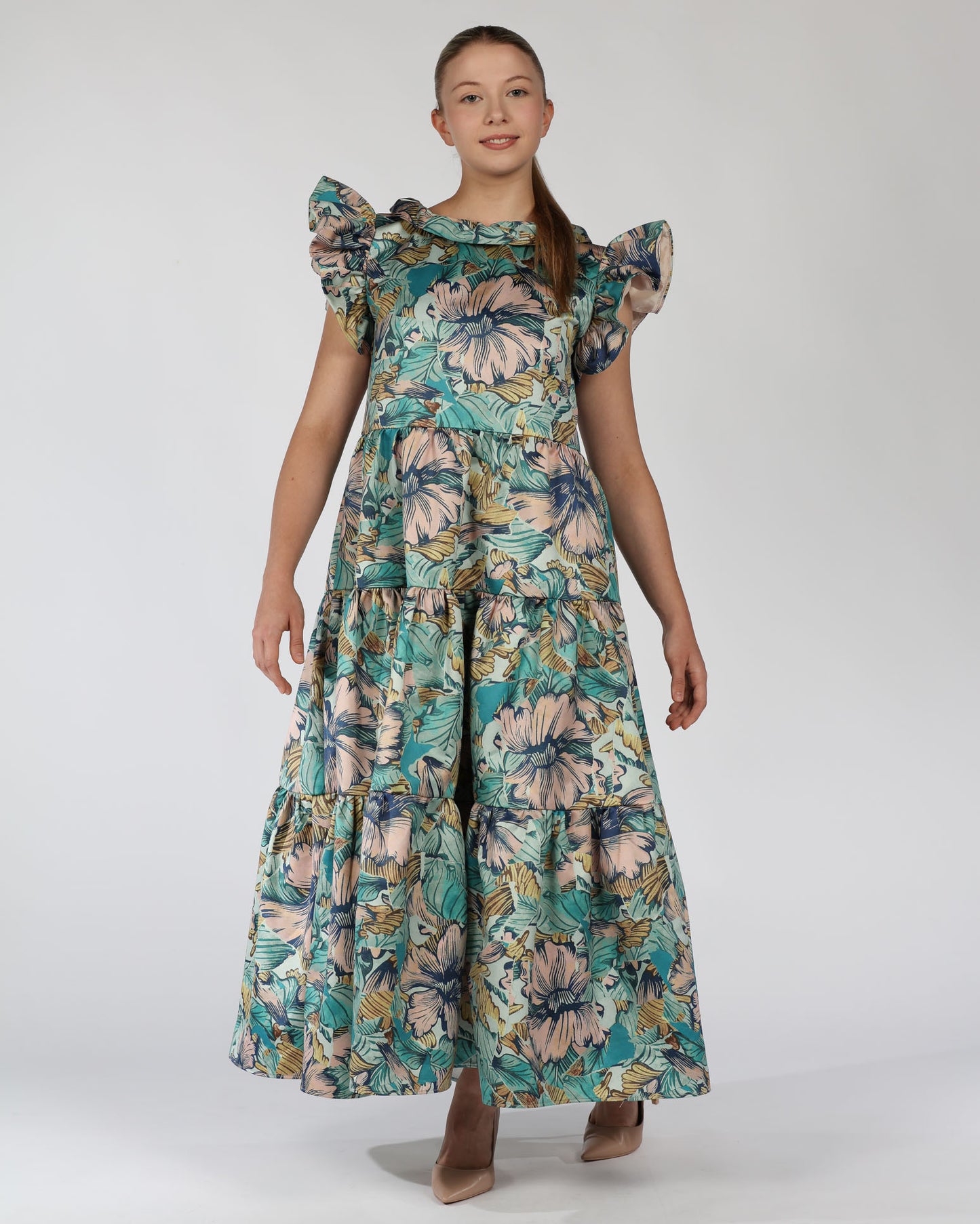 Cotton Butterfly Sleeve Midi Dress – Floral Print