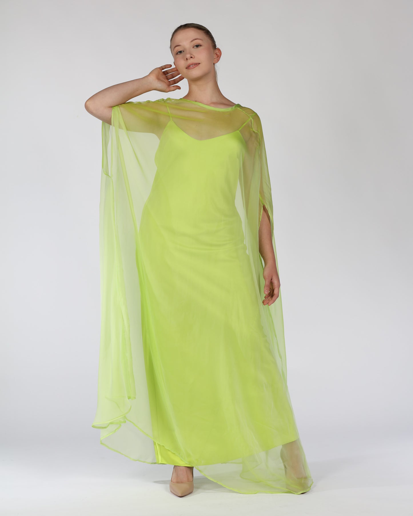 Silk Kaftan Maxi Dress – Lime Green