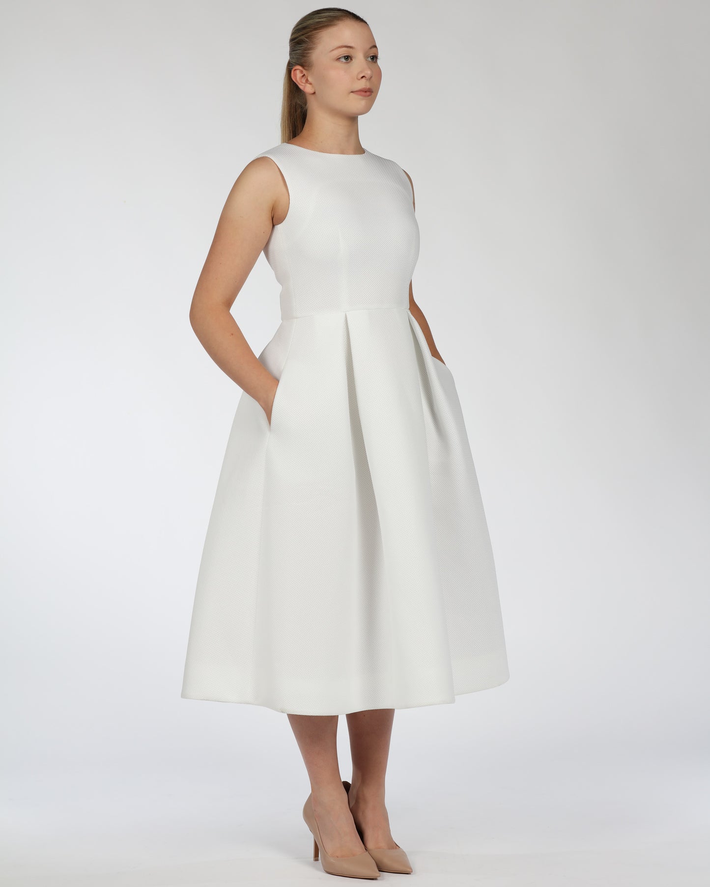 Sleeveless White Midi Dress – Classic White