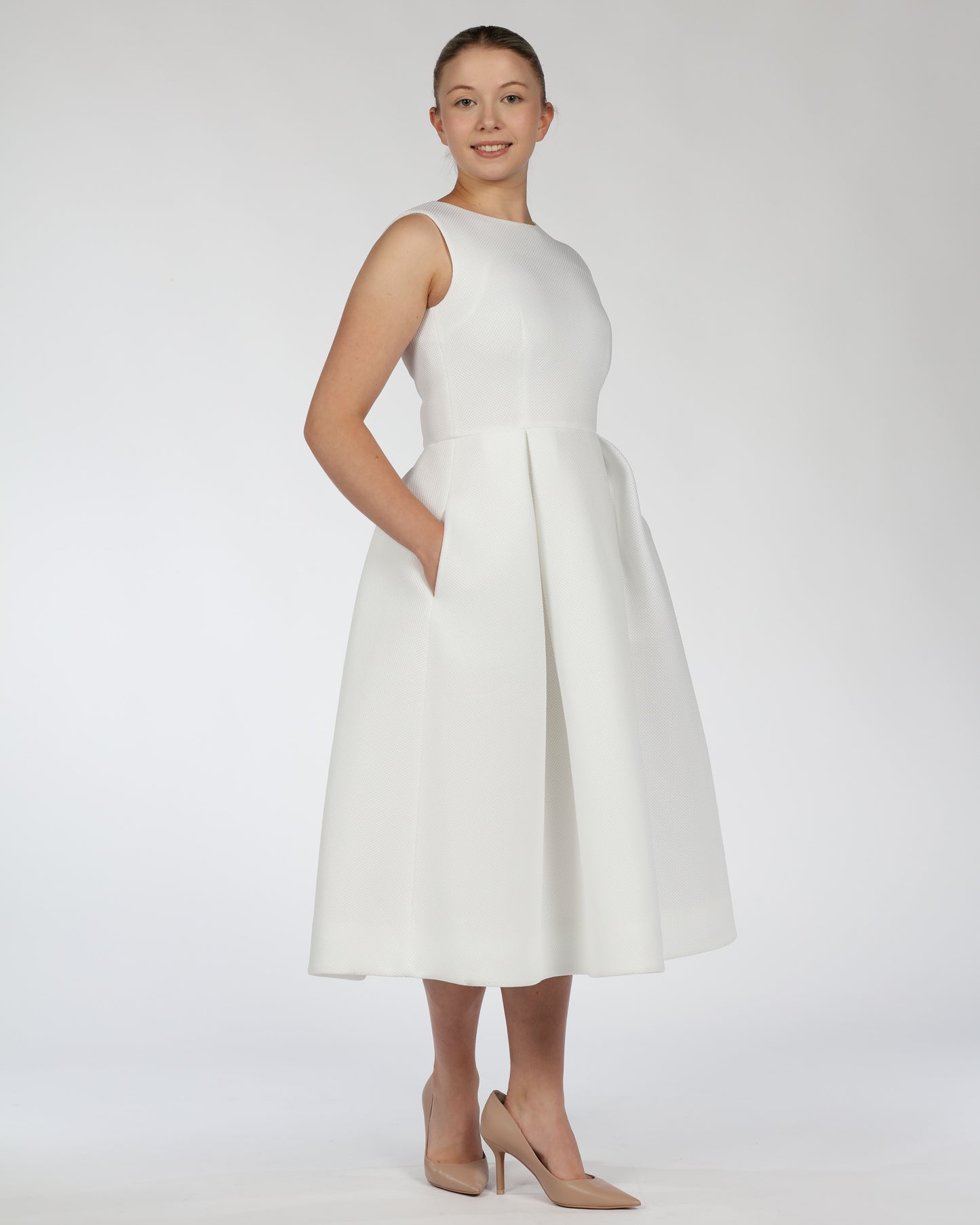 Sleeveless White Midi Dress – Classic White