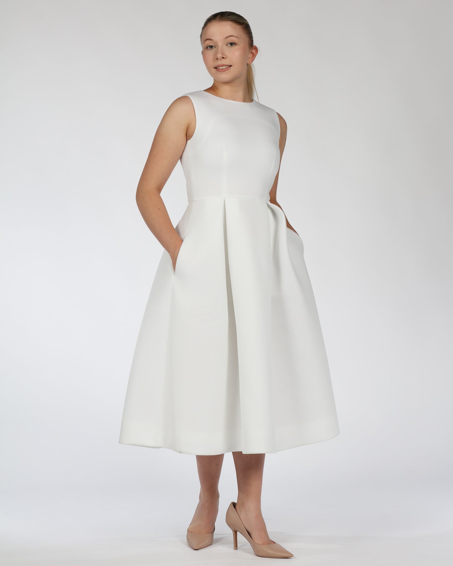Sleeveless White Midi Dress – Classic White
