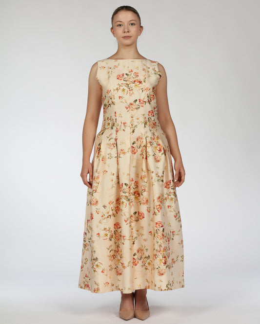 Silk–Linen Midi Dress with Pockets