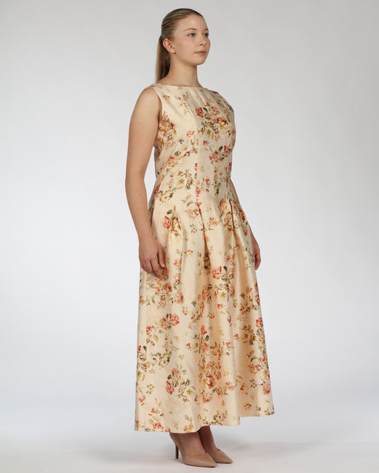 Silk–Linen Midi Dress with Pockets