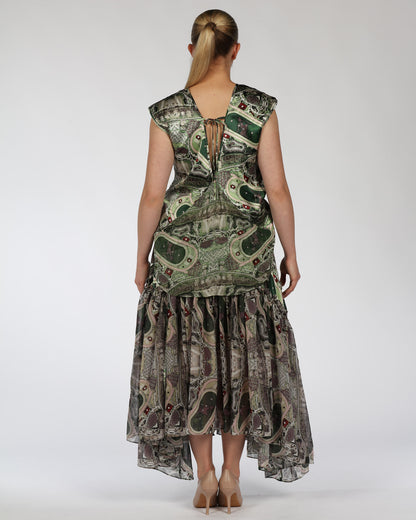 Silk Top and Skirt Set – Green Print