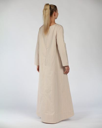 Long Sleeve Cotton Dress – Striped Nude