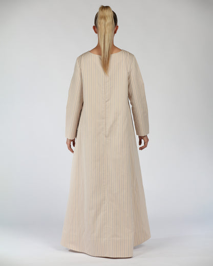 Long Sleeve Cotton Dress – Striped Nude
