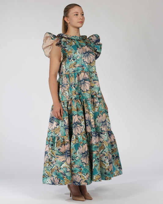 Cotton Butterfly Sleeve Midi Dress – Floral Print
