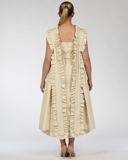 Ruffled Collar Cotton Midi Dress – Belted Design