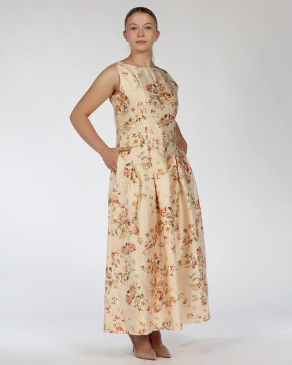 Silk–Linen Midi Dress with Pockets